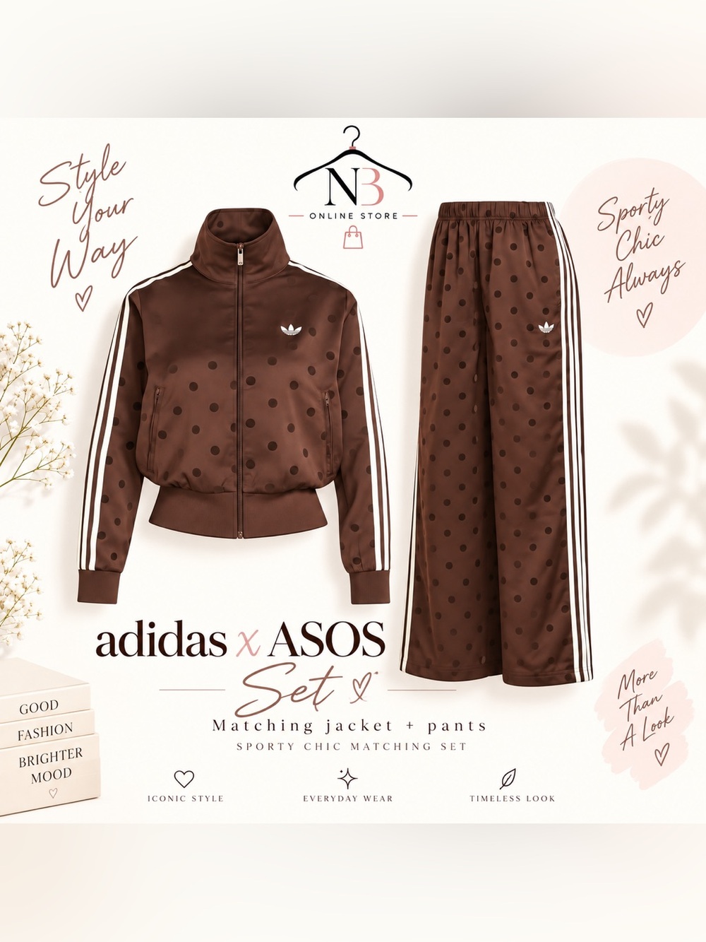 Adidas originals Brown Polka Dot Track Jacket & Pants Set